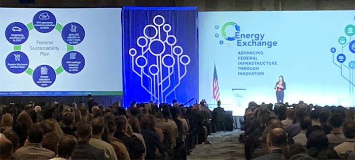 Photo of Mary Sotos speaking at the Energy Exchange Opening Plenary. 