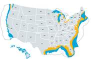 Map of potential floating offshore wind in the United States.