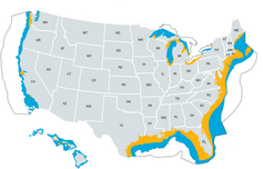 Map of the United States and offshore wind potential.