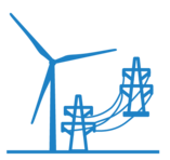 Graphic of wind turbine connecting to power stations. 
