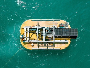 Wave device at sea, seen from above