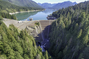 A dam and reservoir in the mountains