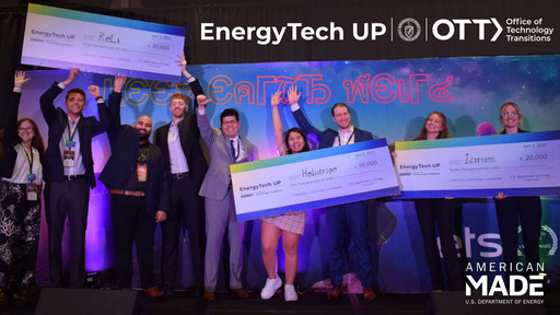 EnergyTech UP | Office of Technology Transitions | American-Made | DOE | Prizewinners celebrate with their novelty checks