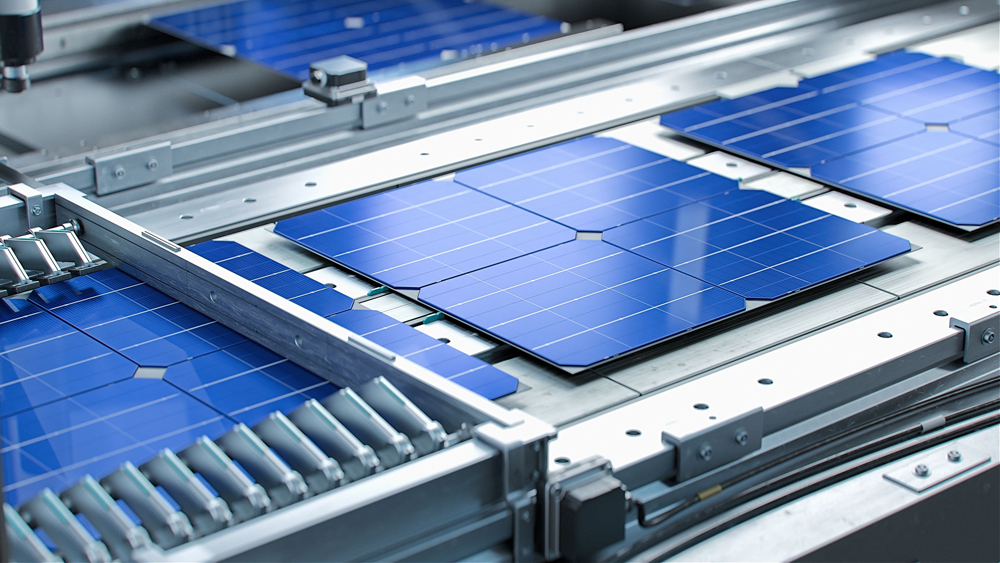 Solar panels on an assembly line