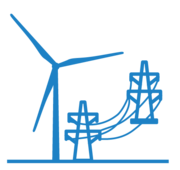 Graphic of transmission tower and turbine. 