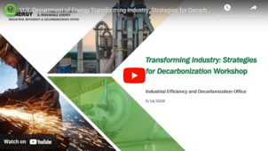 Screenshot of a video showing a slide titled Transforming Industry: Strategies for Decarbonization Workshop