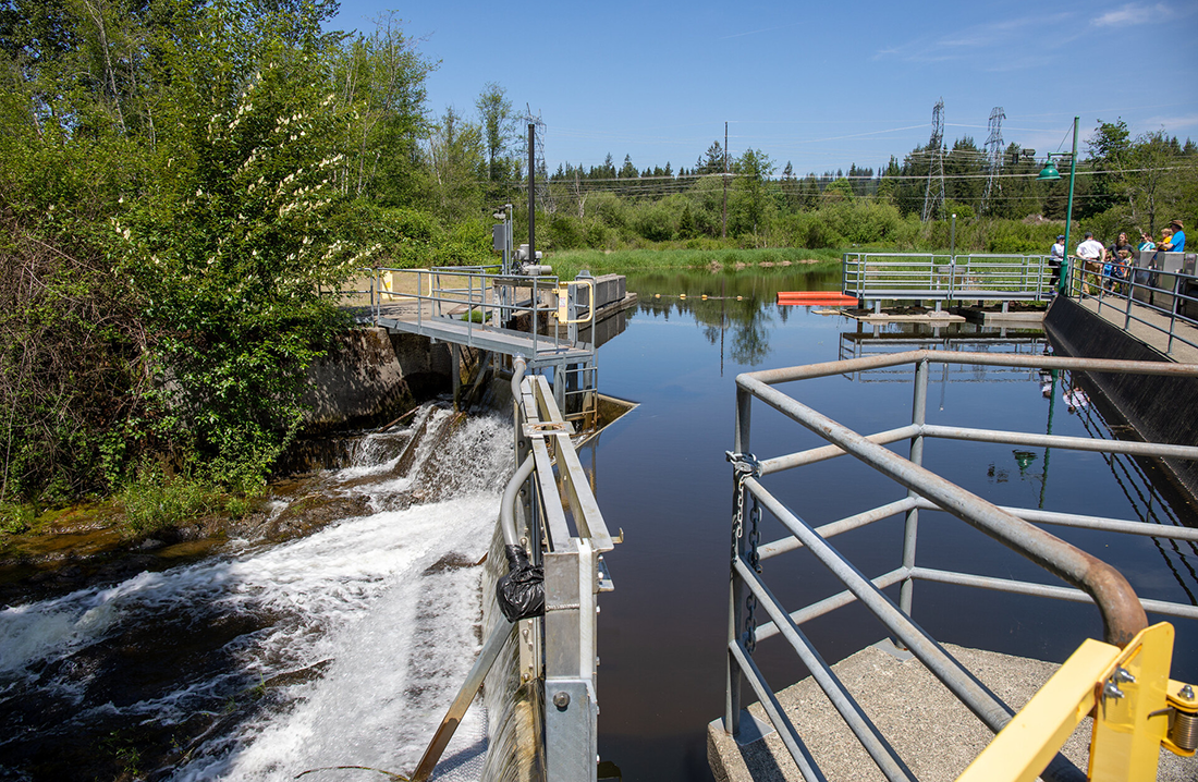 Water moves through the intake at the Woods Creek Hydroelectric Project