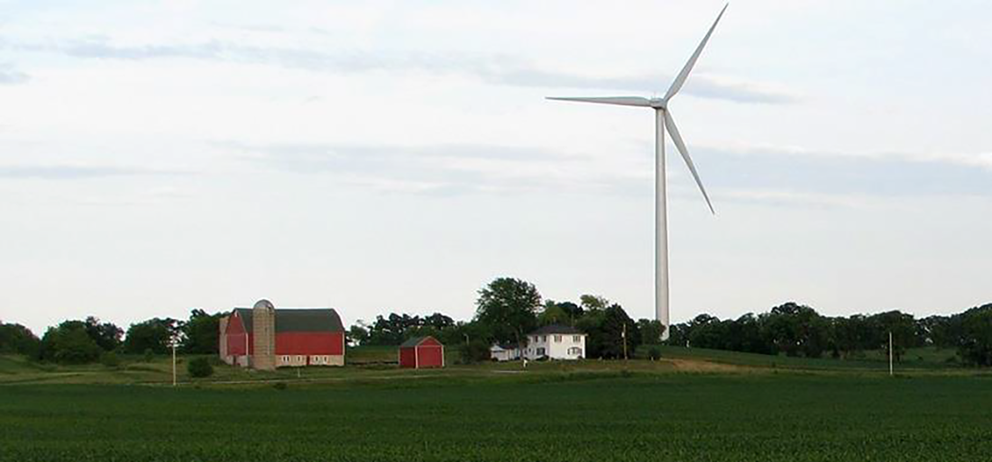 Wind turbine on farmland