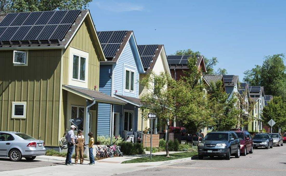 Row of homes with solar panels