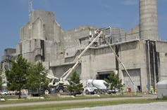 Workers pouring cement