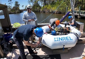 Marine energy device being deployed