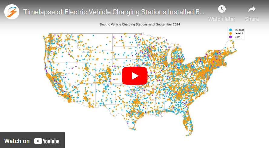 Timelapse of Electric Vehicle Charging Stations Installed