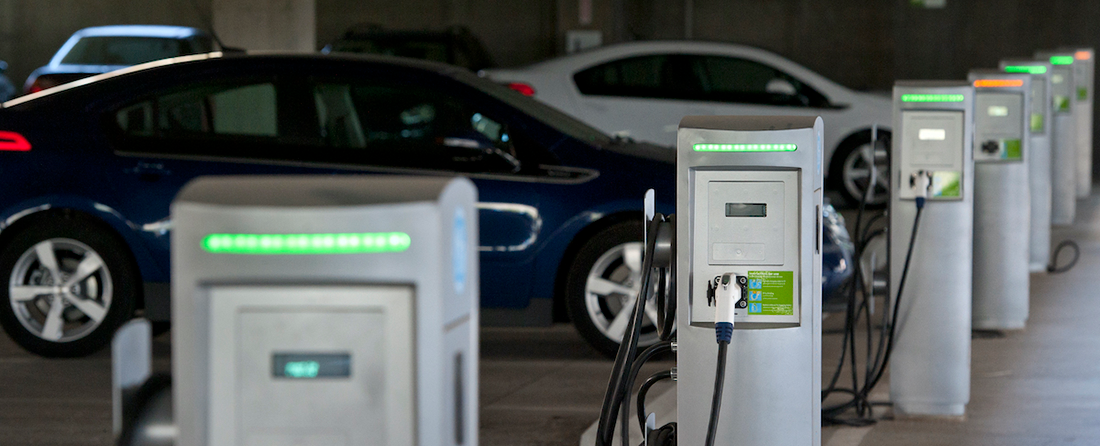 EV charging stations in parking garage