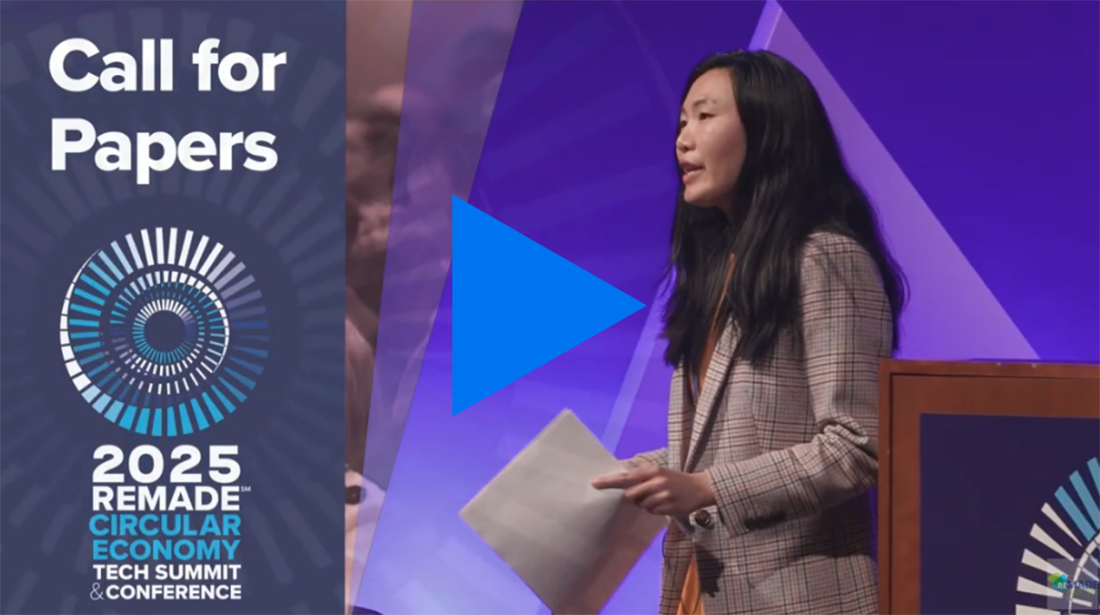 Call for Papers graphic: woman speaking at ReMADE tech summit conference