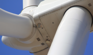 Deterrents on a wind turbine. Photo by Cris Hein, National Renewable Energy Laboratory