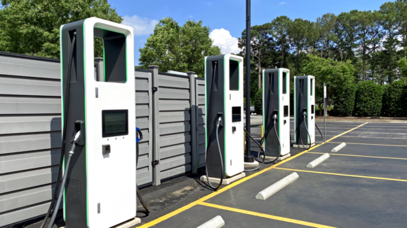 Line of EV chargers