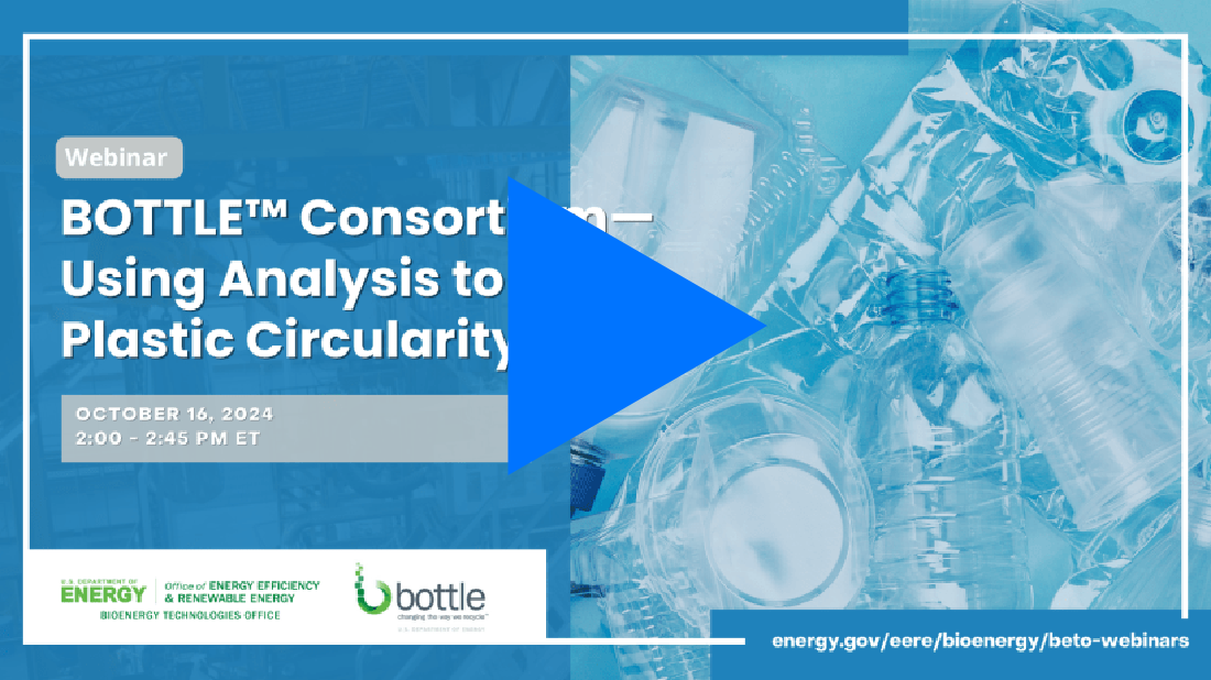 The intro slide introduces the BOTTLE consortium's webinar: A Primer on Using Analysis to Guide Plastic Circularity.