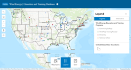 Screenshot of a map of the United States with dots labeled in a legend as type of institution