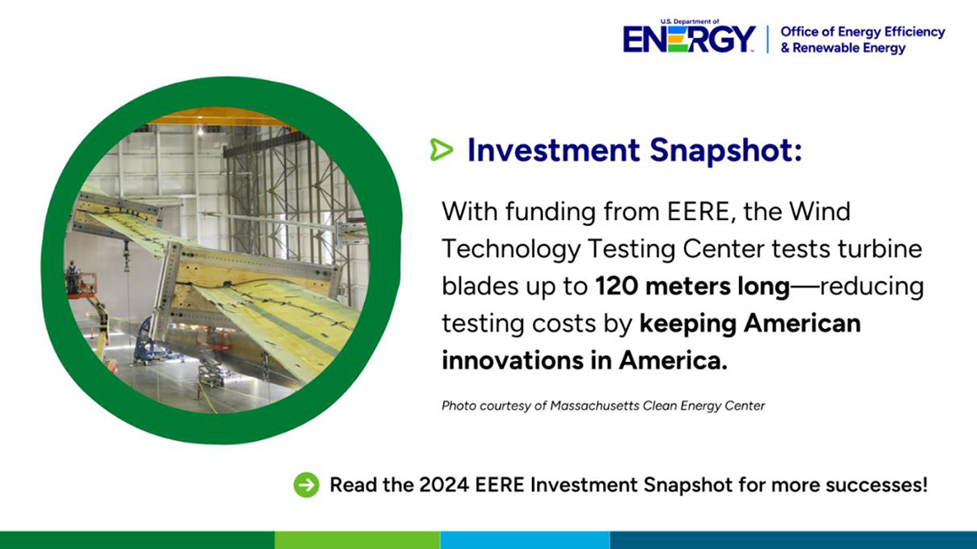 A picture of wind turbine blades in development with explanatory text