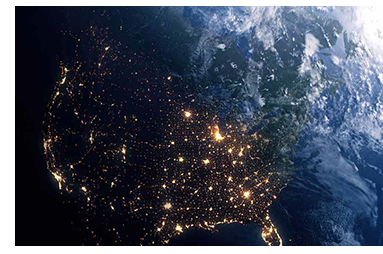 View of North America and lights from space