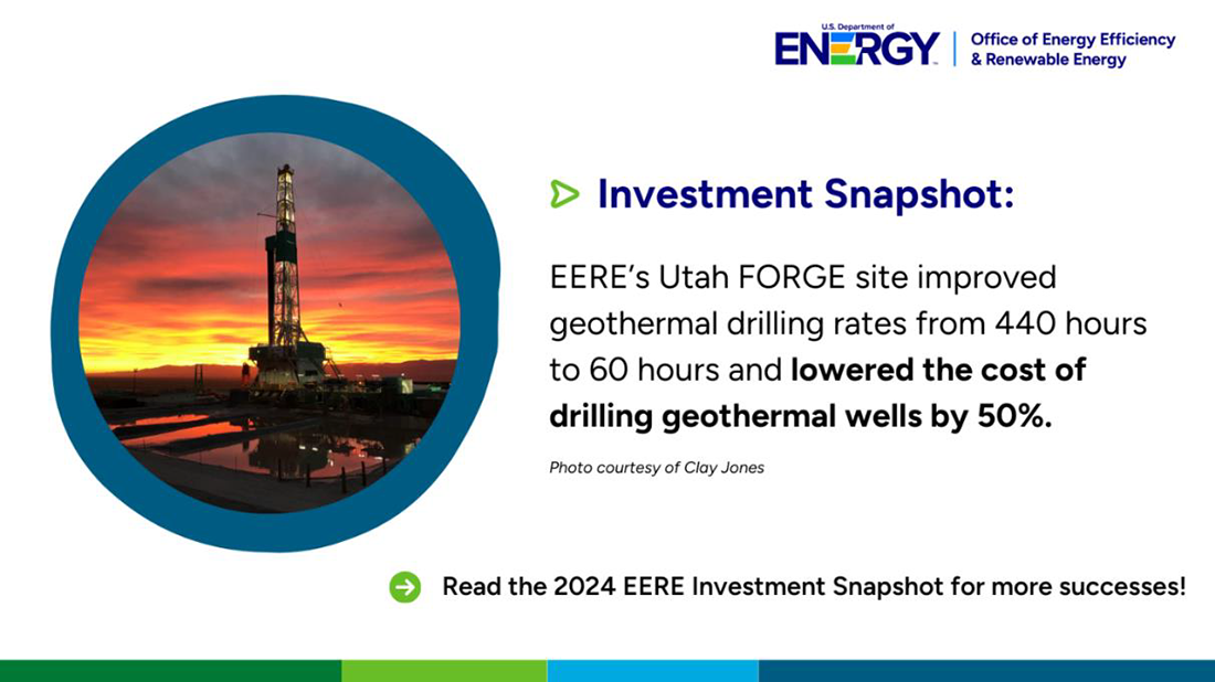 Investment Snapshot graphic and photo of geothermal drilling