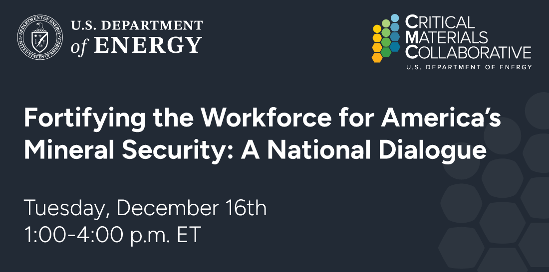 Graphic promoting America's Mineral Security Workforce webinar
