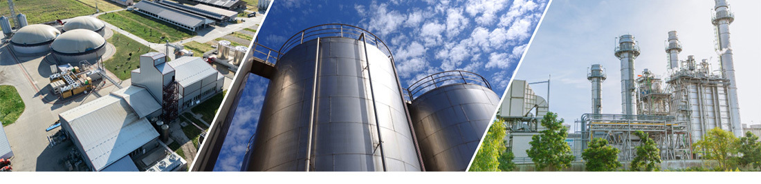 Collage featuring steel silo and manufacturing facility