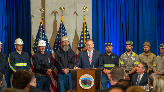 Zeldin speaks at Department of the Interior alongside energy industry workers.