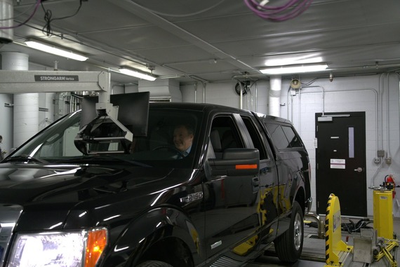 Administrator Zeldin sits in a Ford F-150 during a tour.