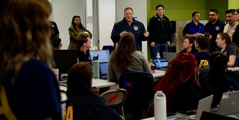 EPA Administrator Lee Zeldin talks with EPA emergency responders in Los Angeles. 
