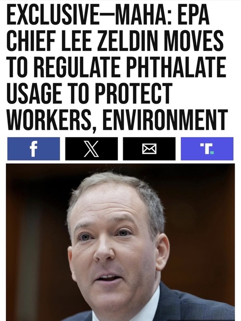 Exclusive news headline on EPA regulating phthalate use.