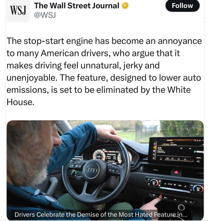 Administrator Zeldin Eliminates Start/Stop Feature in Cars