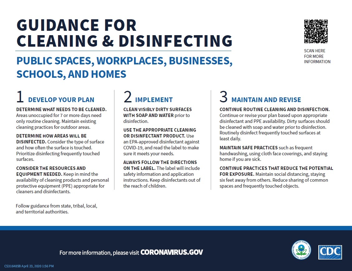 CDC Guidance for Cleaning and Disinfecting Schools