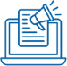 icon of a laptop with a document and a megaphone on the screen