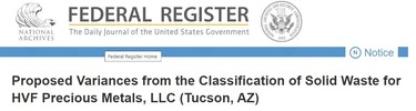 Federal Register notice screenshot HVF metals