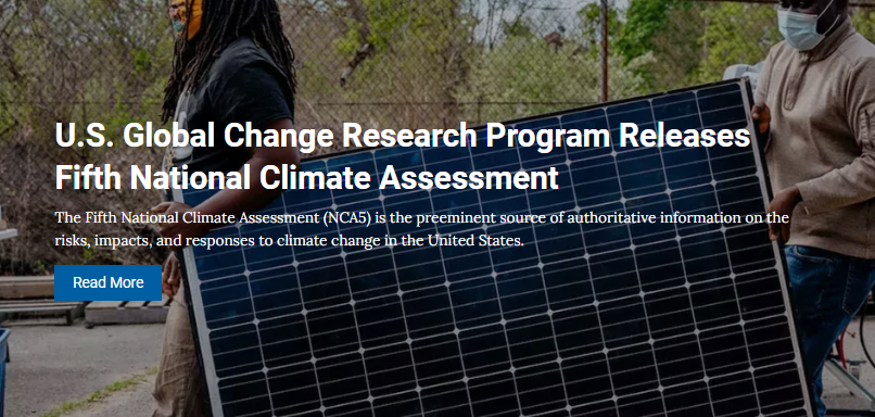 Screenshot  promoting "U.S. Global Change Research Program Releases Fifth National Climate Assessment"