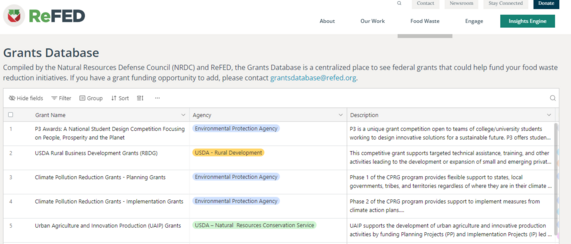 Screenshot of the ReFED Grants Database