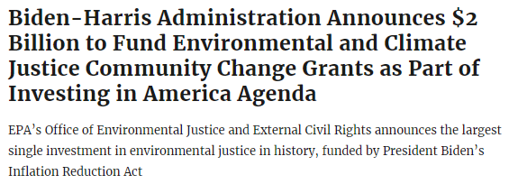 screenshot of the press release title that showcased the Climate Justice Community Grants that EPA is hosting