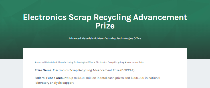Screenshot of EPA's webpage banner that describes the E-Scrap funding opportunity.