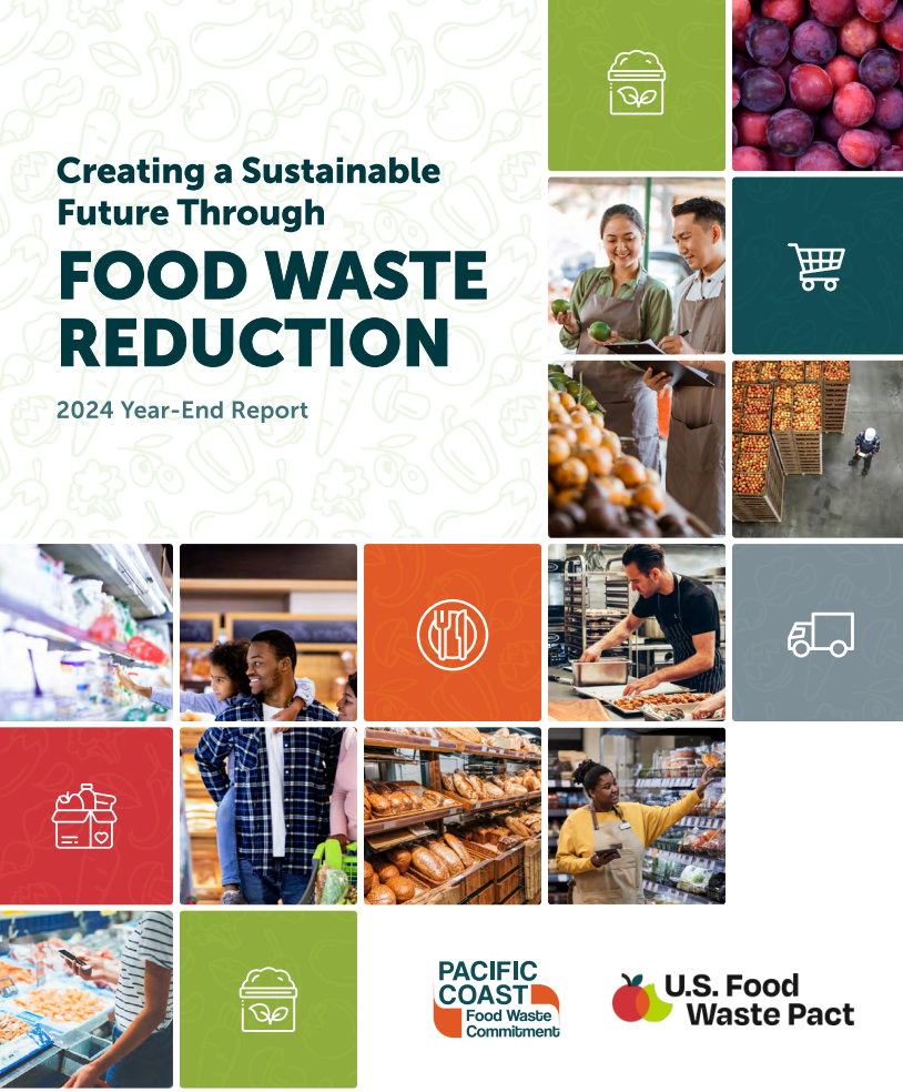 Cover of U.S. Food Waste Pact 2024 Year-End report. Title: "Creating a Sustainable Future Through Food Waste Reduction."