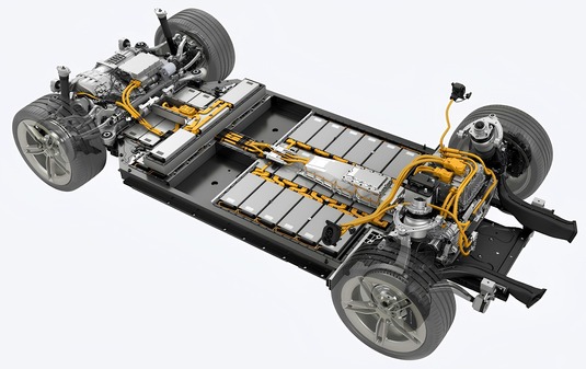 electric car with batteries visible