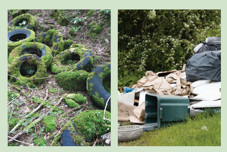 abandoned tires and pile of garbage