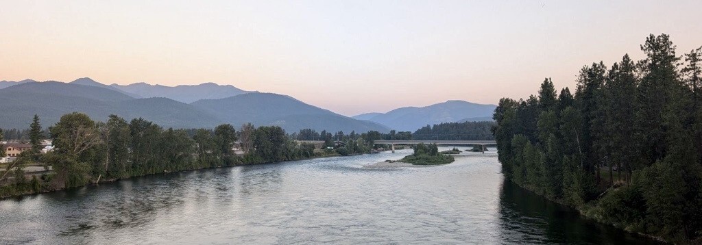 Photo of Kootenai River and mountains in background