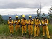 wildland firefighters in respirators