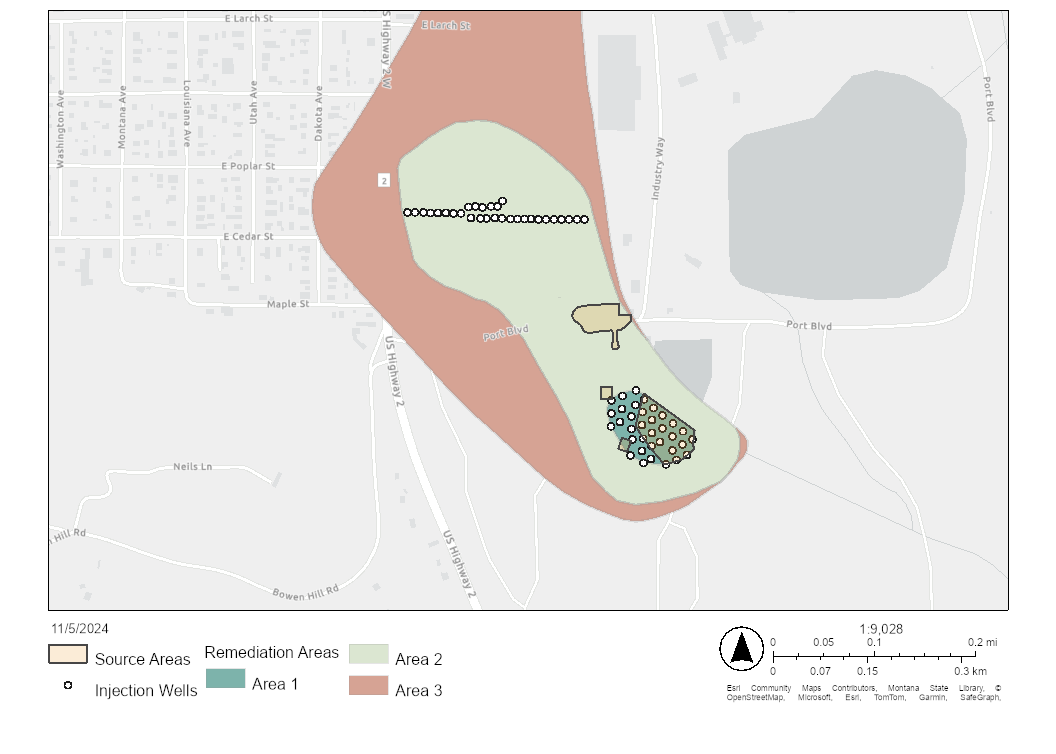 Map of In Situ Biosparging Areas and Source Areas