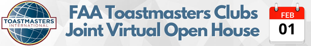 FAA Toastmasters Clubs Joint Virtual Open House on Feb. 1