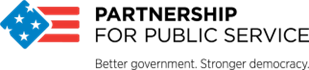 Blue diamond with four black stars, three red bars to the right, and “Partnership for Public Service” in black text.