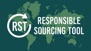 Green world map graphic with a circular arrow around “RST” and bold white text reading “Responsible Sourcing Tool.”