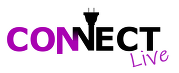 CONNECT LIVE logo featuring the word “CONNECT” with a power plug icon above the letters and “Live” written in a handwritten style.