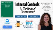 Promotional graphic for a Zoom webinar, “Internal Controls in the Federal Government,” March 5, 2026, 1–2 p.m. ET, featuring GAO’s Carrie Morrison.